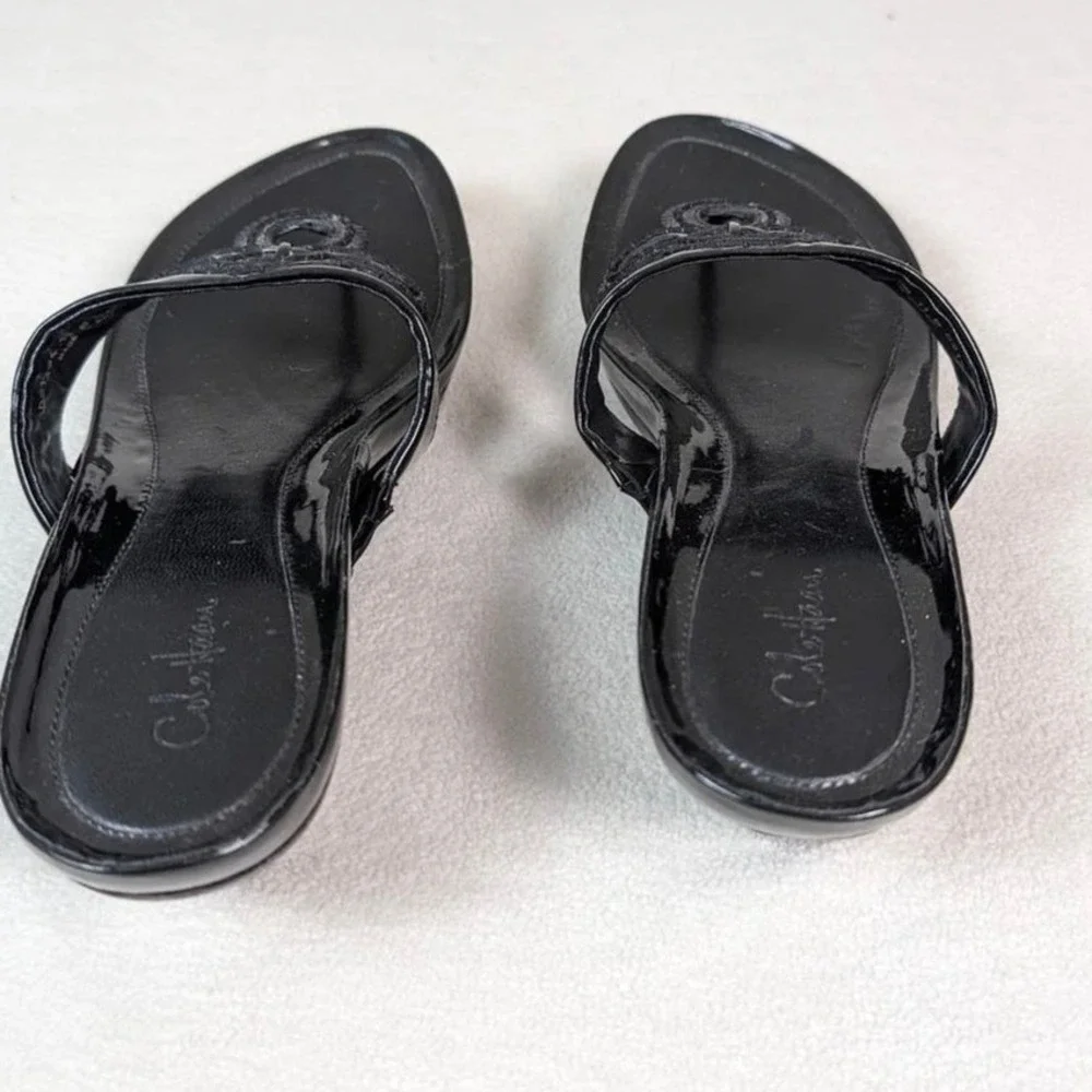 Cole Haan Black‎ Flower Detail Thong Sandals Slides, Elegant Summer Shoes